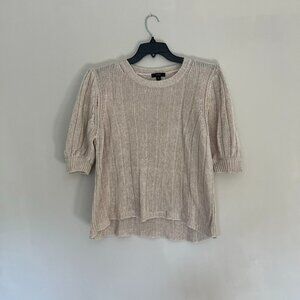J Crew short sleeve puff-sleeve beige linen sweater size XL